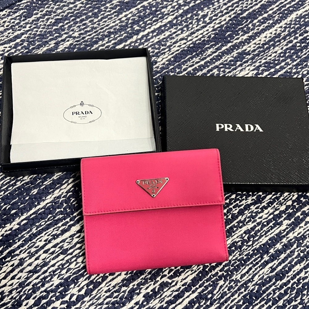Prada Nylon Saffiano Leather Mini Wallet Tri-Fold